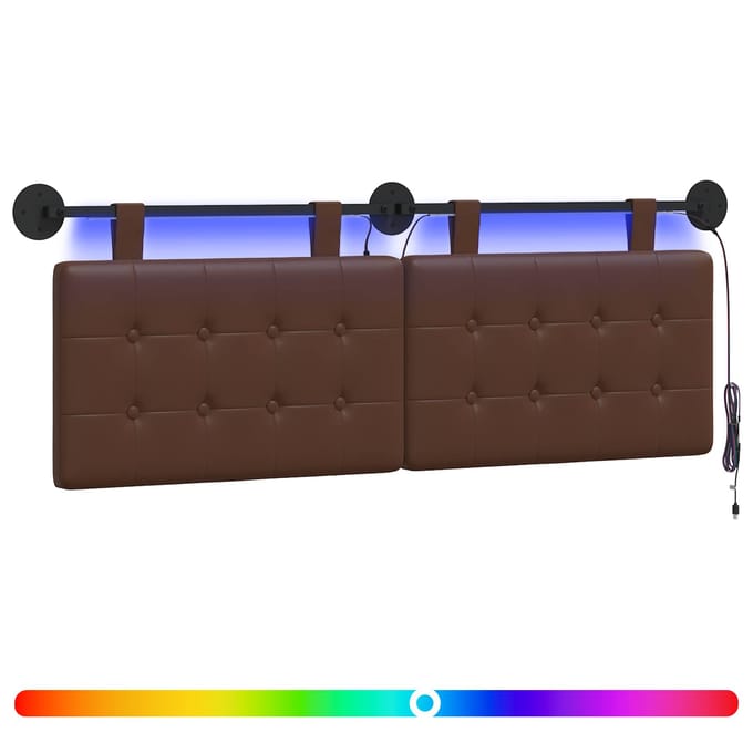vidaXL - Hangend - hoofdbord - Met - LED-verlichting - Bruin - Kunstleer