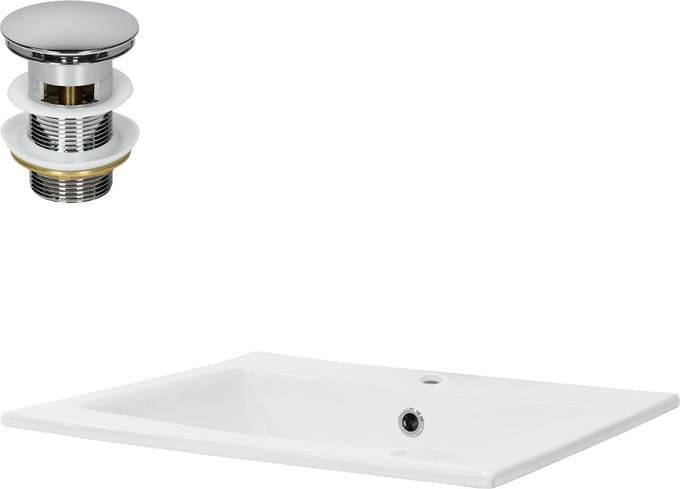 ML-Design witte keramische wasbak 52,5x21x45 cm vierkant model met overloop en afvoergarnituur Te gebruiken als opzetkom of inbouwspoelbak ideaal voor badkamer toilet of compacte wasruimte