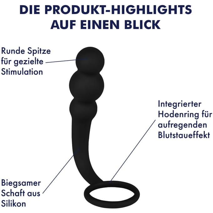 Sensuele anaalplug met testikelring, 14,5 cm