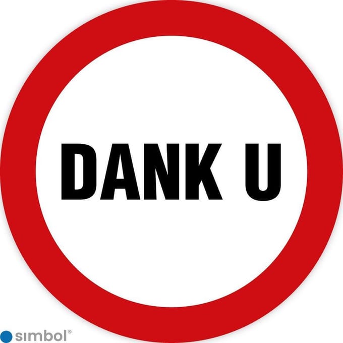 Simbol - Stickers Dank u - Duurzame Kwaliteit - Formaat ø 10 cm.