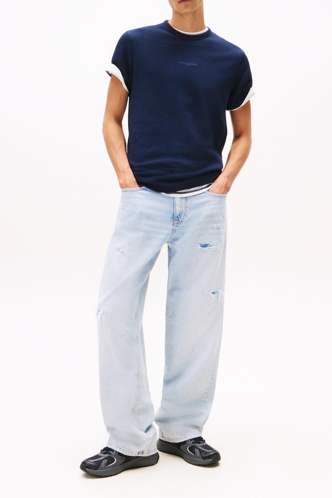 Tommy Hilfiger Slim Waffle Tee Dark Night Navy Taglia: S | Magliette basic Outlet | Uomo | Nero