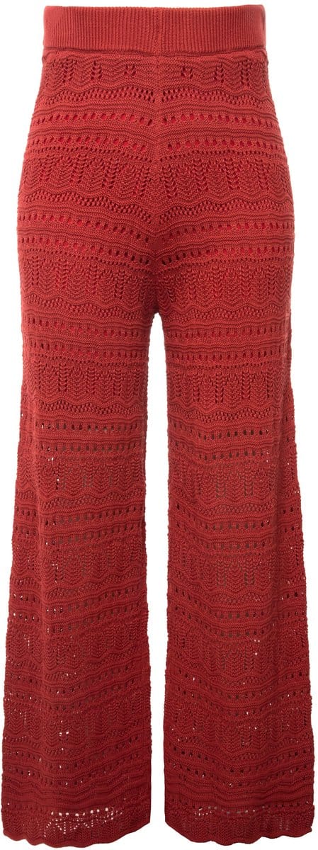 Studio Untold - Dames - Ajour-gebreide broek wijde pijpen elastische tailleband - Baksteenrood - Maat 46+