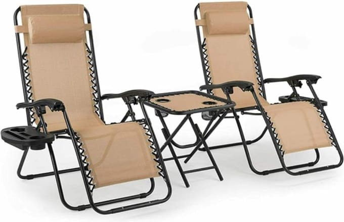 Bolt Edge Strandstoelen - Opvouwbaar - Beige - Inclusief tafeltje - 2 stuks