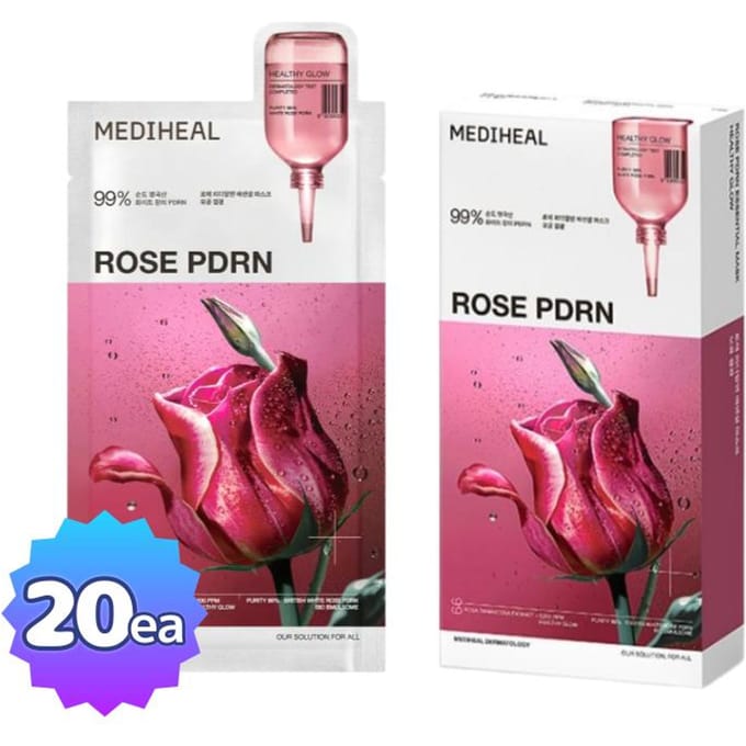 Mediheal Essential Rose PDRN Masque Pack de 10 Masque en tissu régénérant et hydratant pink