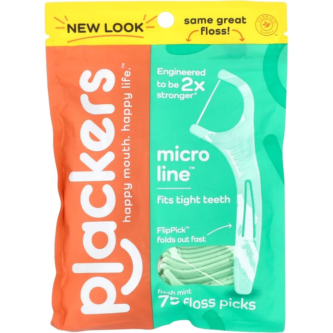 Plackers - Micro Line Flosdraadprikkers - uitklapbare FlipPick - met veilige ritssluiting, verse munt - 75 stuks