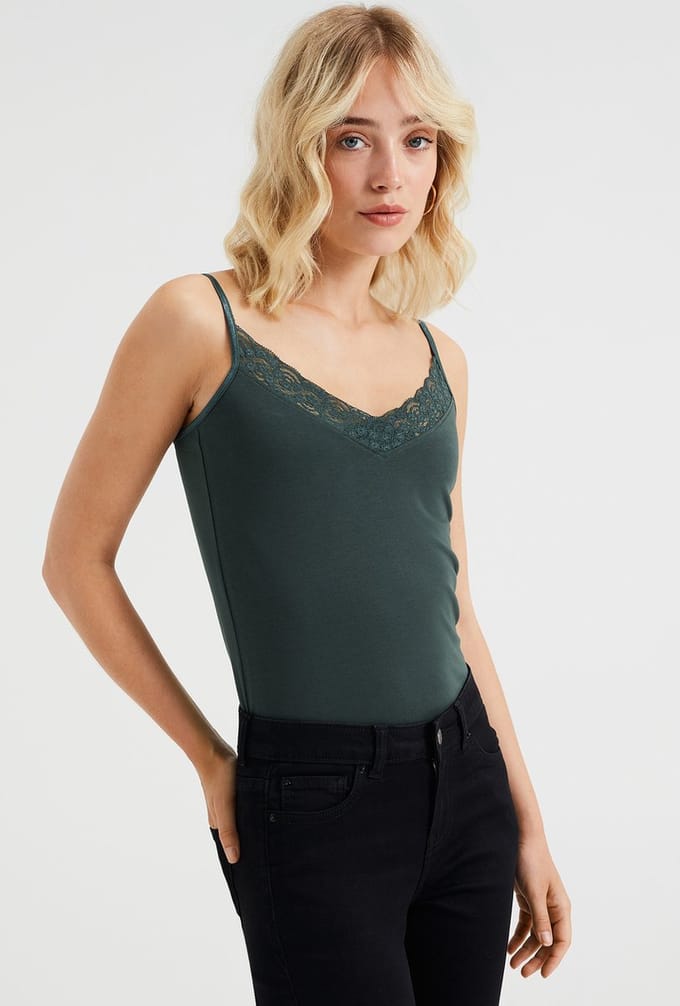 WE Fashion Dames singlet met kant