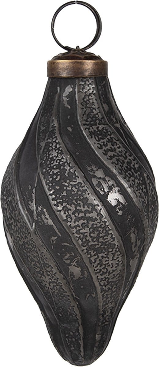 Clayre & Eef Kerstbal Overig Ø 6x11 cm Zwart Grijs Glas Kerstballen