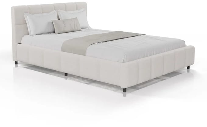 Juskys Gestoffeerd Bed Florence – 140x200 cm – Bouclé Crème – Met Hoofdbord En Lattenbodem