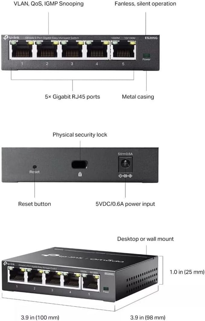 5-Poorts Gigabit Netwerk Switch - Eenvoudig Beheersbare LAN Switch