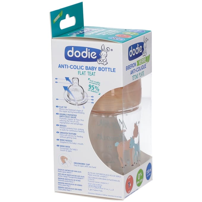 Dodie Sensation+ Glazen Zuigfles 150 ml Flow 1 0-6 Maanden (Modellen : Hinds)