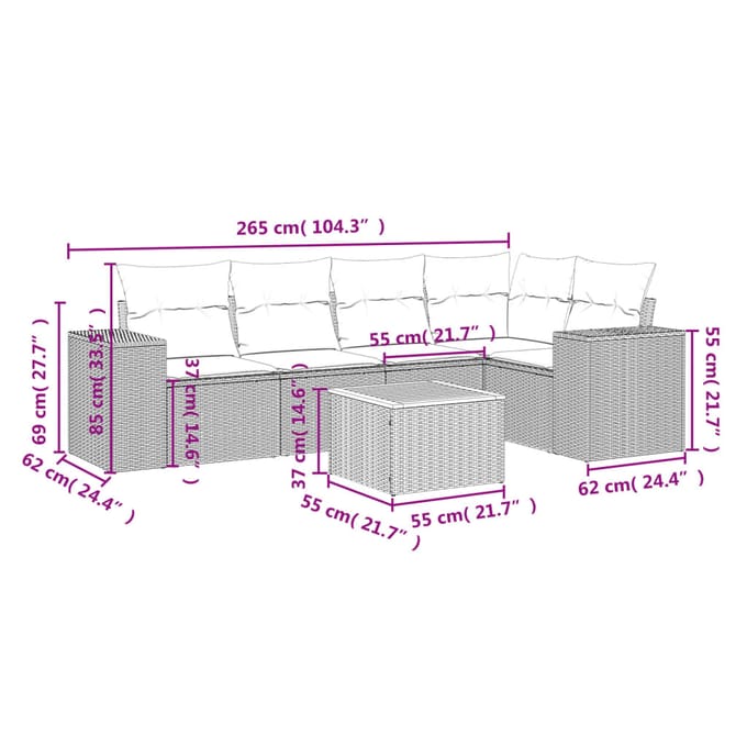 vidaXL - 6-delige - Loungeset - met - kussens - poly - rattan - beige