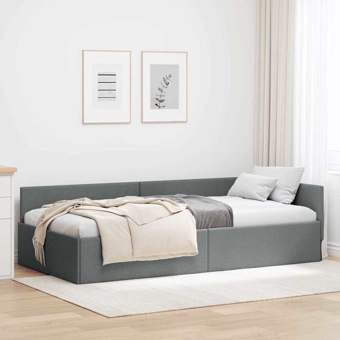 vidaXL - Hoek - Bed - Frame - Donkergrijs - 90 - x - 200 - cm - Stof