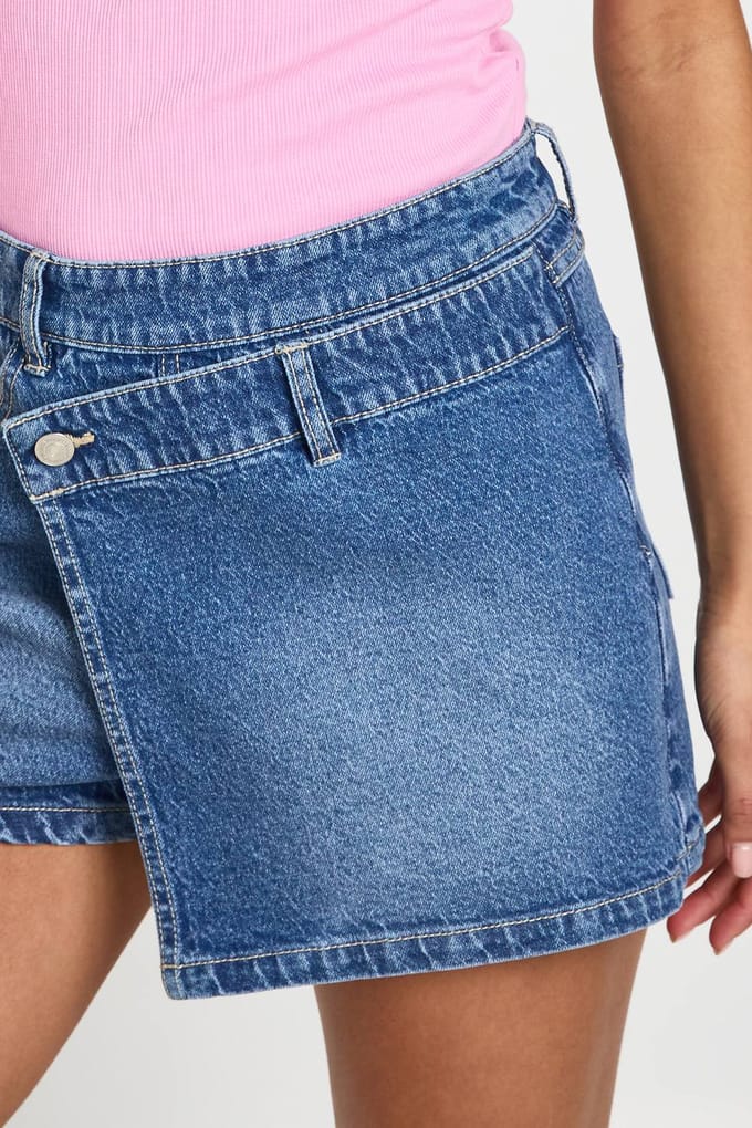 boohoo Dames Denim Skort | Medium Gebleekt | Maat: 36