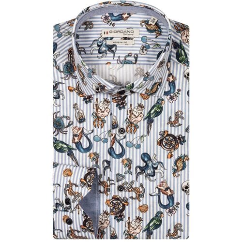 Giordano Overhemd Maggiore Sea Fantasy Cotton Poplin Navy-Multi / male