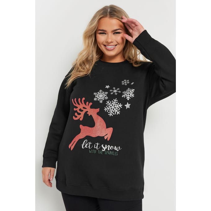 Yours Zwarte 'Let It Snow' Rendier Print Sweatshirt Size 48