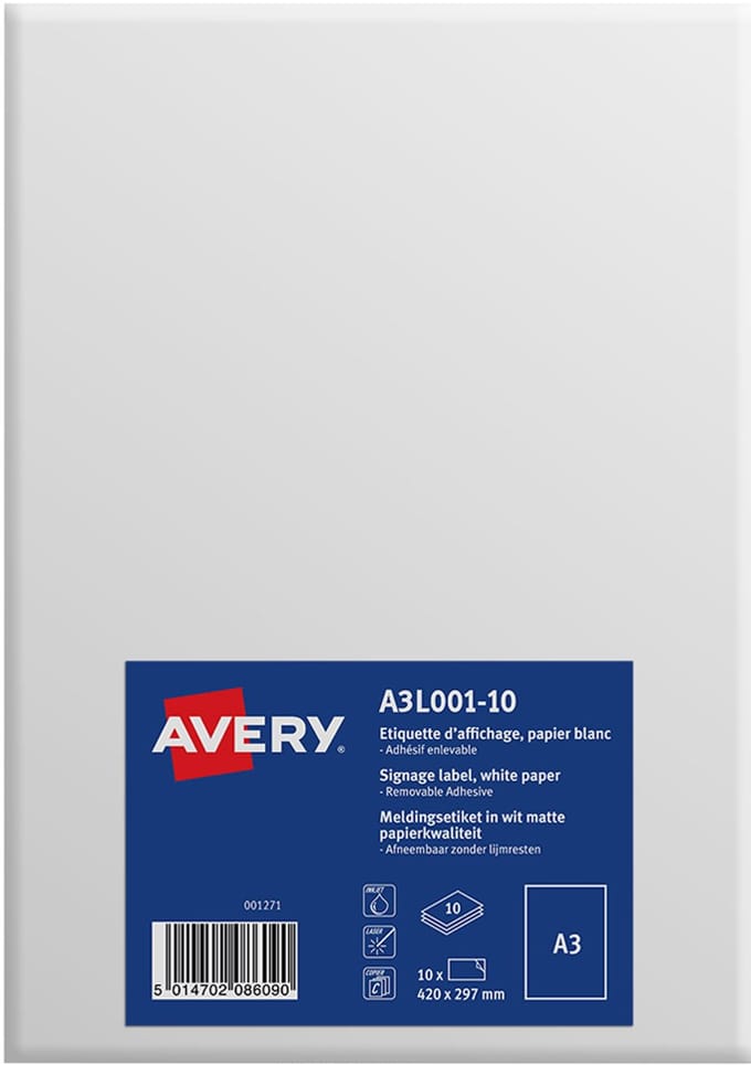 Zelfklevende poster Avery A3 - 297x420mm wit afneembaar 10 ve