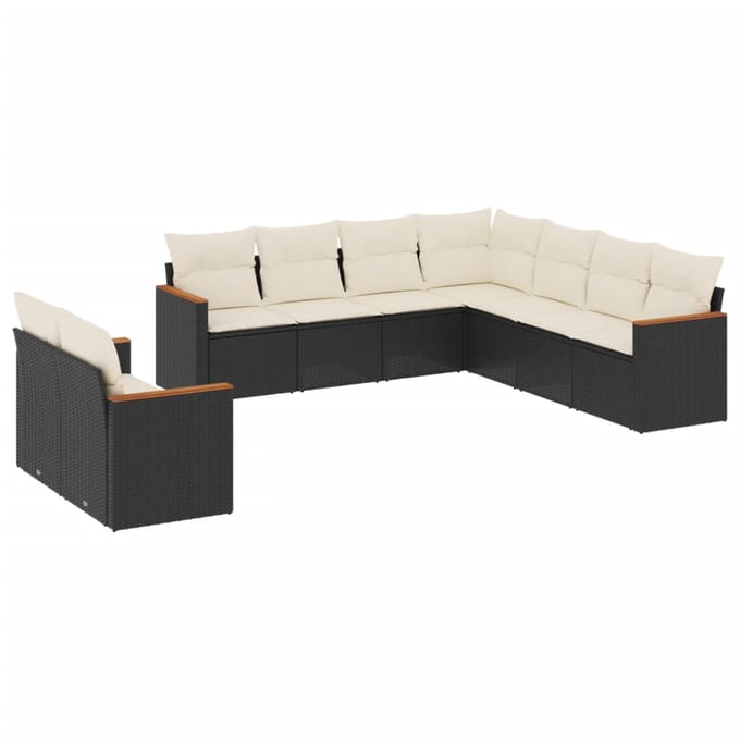 vidaXL - 9-delige - Loungeset - met - kussens - poly - rattan - zwart