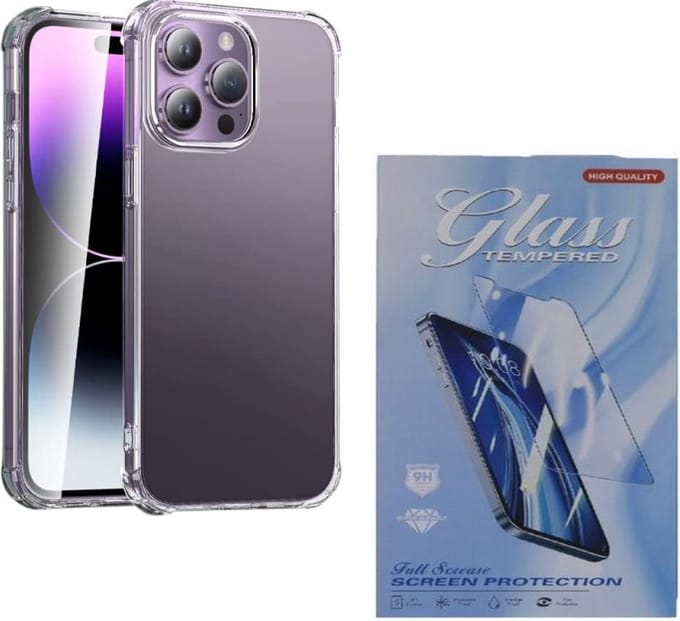 Anti Shock Silicone Hoesje Geschikt voor iPhone 15 Pro Max - Transparant + 1X Tempered Glass Screenprotector - ZT Accessoires