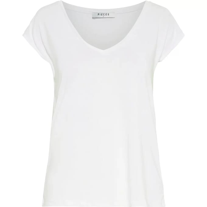Pieces witte dames t-shirt   V-hals   Regular fit   Duurzaam   Korte mouw Wit S