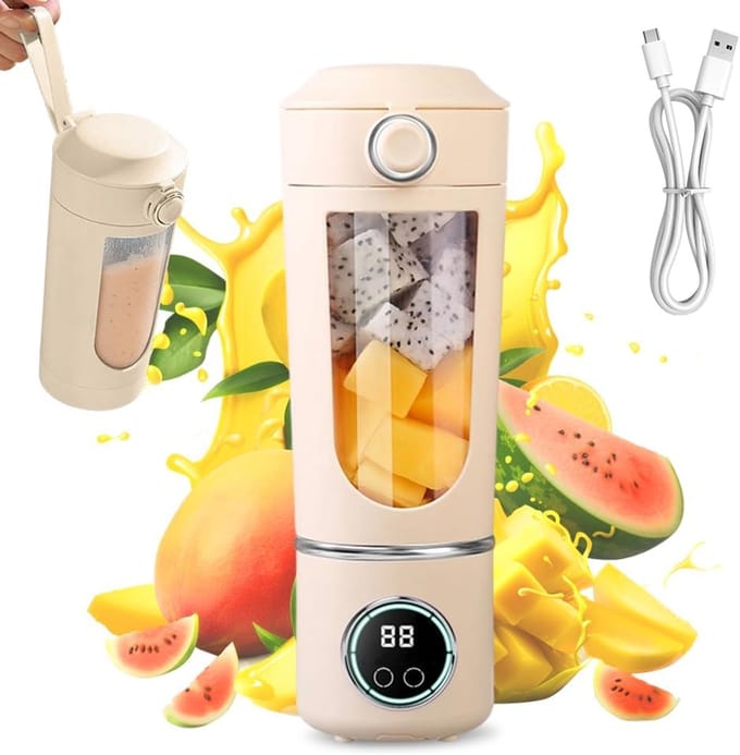 Draagbare blender - Mixer to go - Smoothies maken - 12 messen - 700 ml - Beige
