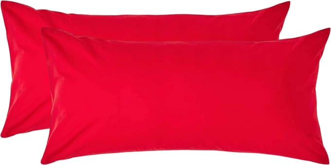 Homescapes Kussensloop 40x80 cm Set van 2 – Rood – 100% Egyptisch Perkal Katoen – 200 TC
