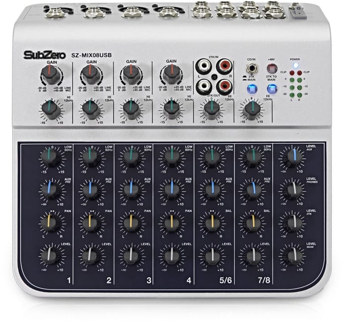 SubZero SZ-MIX08USB 8-kanaalse USB-mixer/interface