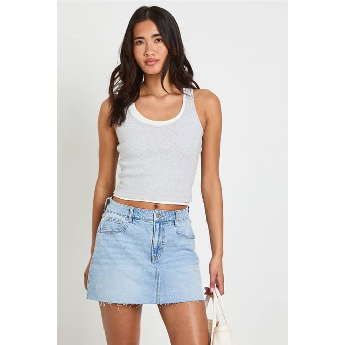 boohoo Dames Denim Mini Rok | Licht Gebleekt | Maat: 40