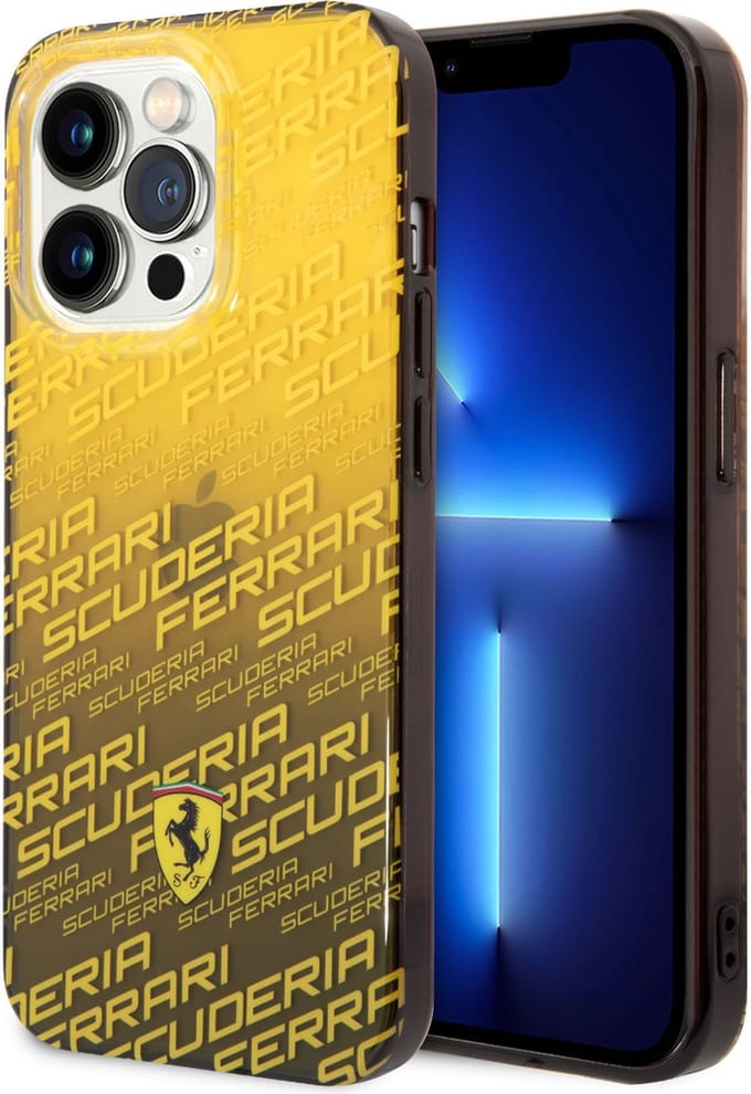 Ferrari Back Cover - Apple iPhone 14 Pro - Geel - Slanke hardcase met Scuderia Allover ontwerp