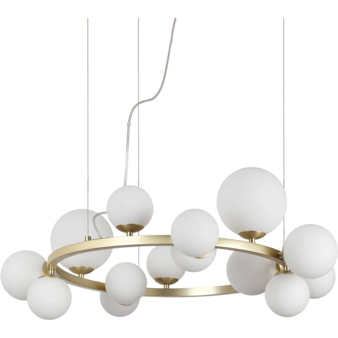 IDEAL LUX hanglamp Perlage messing/wit 14-armig Ø 85 cm