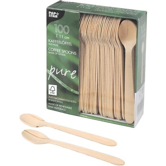 Houten wegwerp koffielepel »puur«, 100 stuks