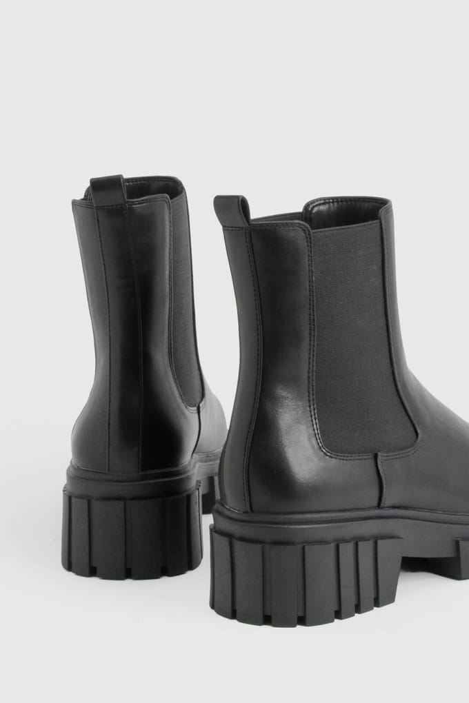 boohoo Dames Brede Pasvorm Chunky Chelsea Laarzen | Black | Maat: 4