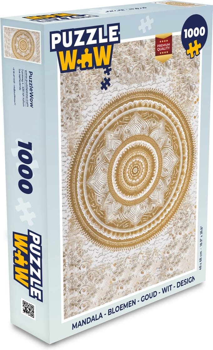 Puzzel Mandala - Bloemen - Goud - Wit - Design - Legpuzzel - Puzzel 1000 stukjes volwassenen