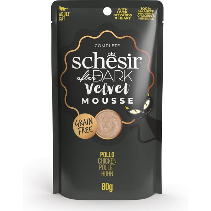 12x80g Schesir After Dark Fluwelen Mousse Kip natvoer voor katten