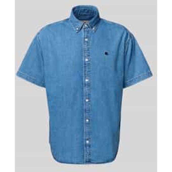 Jeansoverhemd met labelstitching, model 'LUCAS'