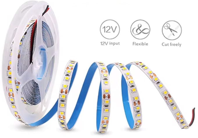 LEDstrip 2835 warmwhite 3000K 12V 60 leds per meter IP20 rol 5 meter 8 mm dimbaar
