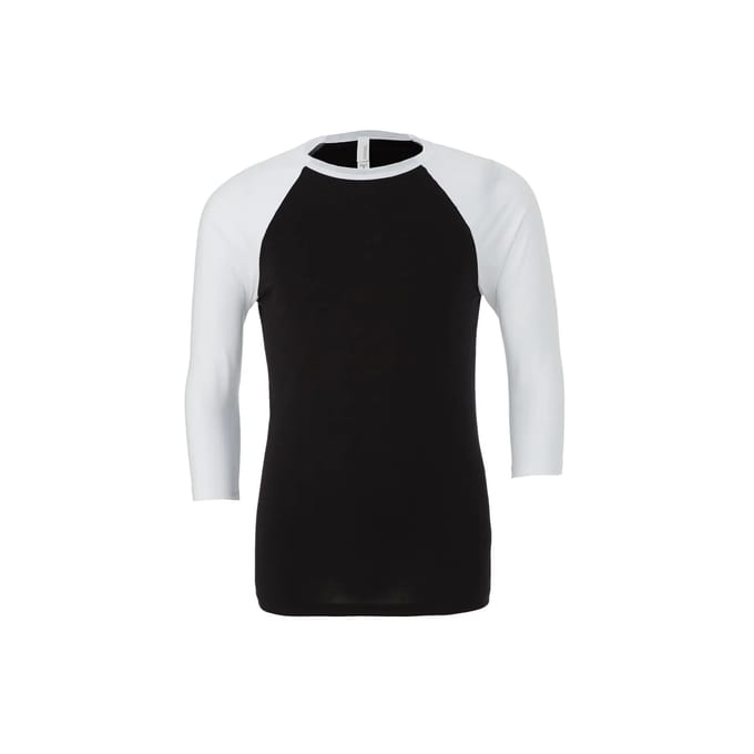 Bella+Canvas Unisex 3/4 Sleeve Baseball T-Shirt CV3200 - Black/White - M