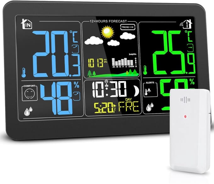 ZRSS® Weerstation Binnen en Buiten - Met Buitensensor - Weermeter Draadloos