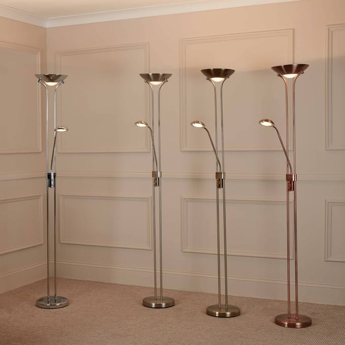Searchlight LED vloerlamp Moeder & Kind, chroom, leeslamp, dimbaar