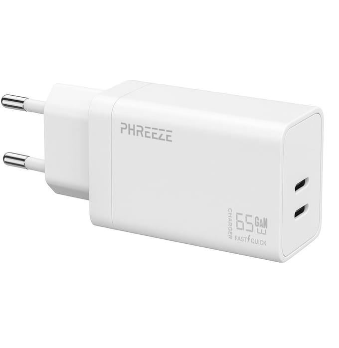 Usb C adapter 2 poorten - Snellader usb C - 65w oplader - Laptop oplader usb C - Phreeze origineel