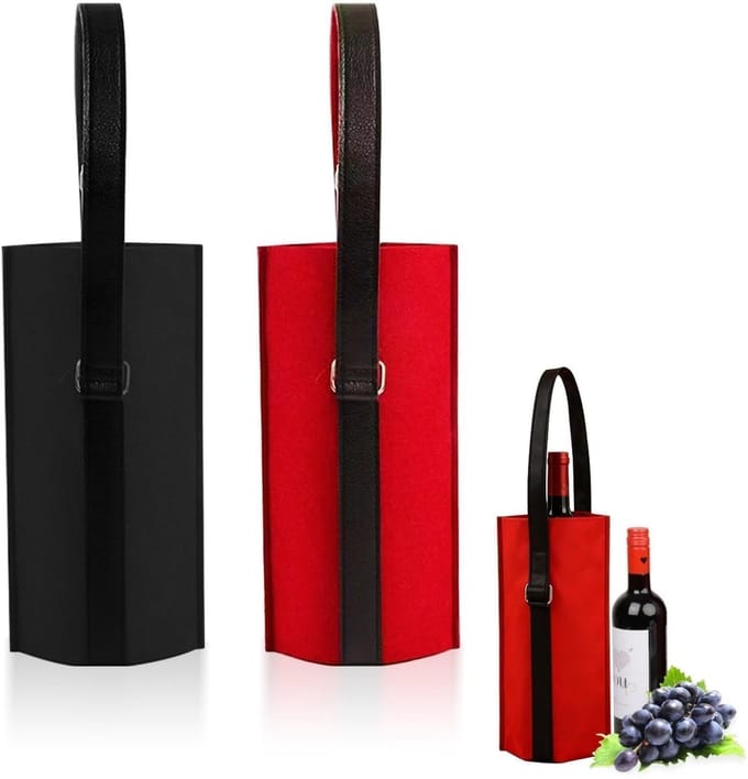 Dailygoods - Set van 2 Geschenktasjes voor Wijnflessen van Vilt