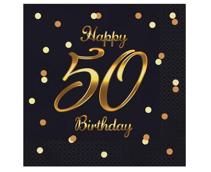 Servetten | Happy 50 Birthday | Zwart, Goud | 20 stuks