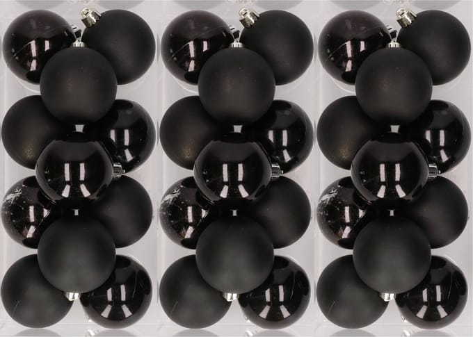 Decoris kerstballen - 36x st - zwart - D6 cm - kunststof - mat/glans - kerstversiering