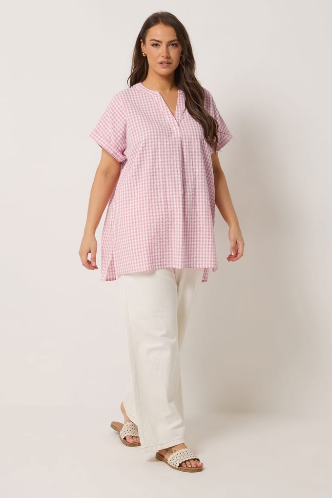 Yours Roze Geruit Overhemd Met Halve Knoopsluiting Size 42