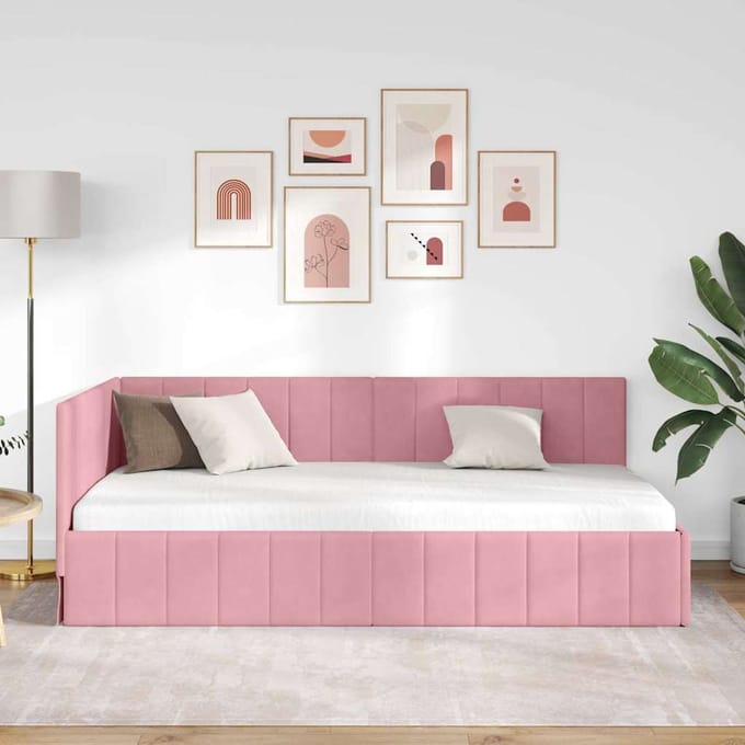 vidaXL - Hoek - Bed - Frame - Roze - 100 - x - 200 - cm - Fluweel
