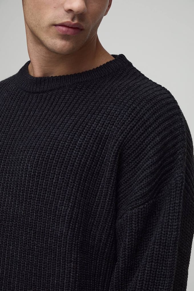 Essential Boxy Fit Ribbed Knitted Jumper | Charcoal | Size Medium