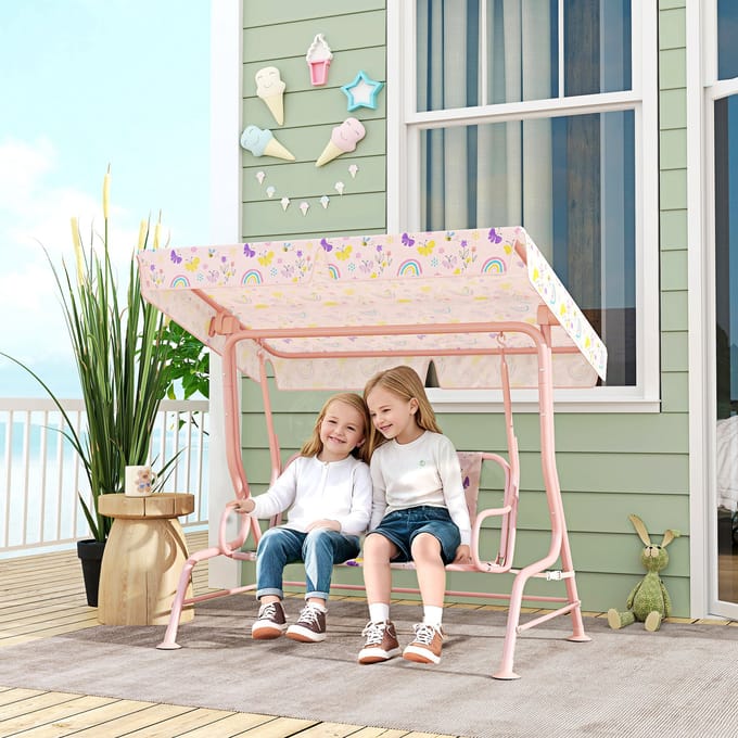 AIYAPLAY-Kinder Hollywoodschaukel-Stahl, Polyester-112L x 75B x 120H cm-Rosa