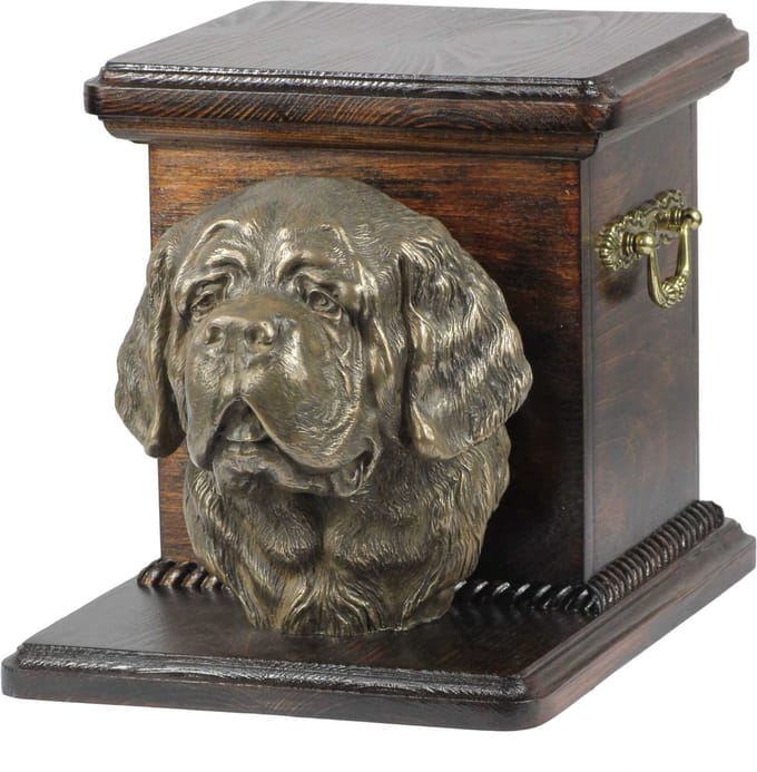 Elegante urn voor hondenas met beeldje van St. Bernard