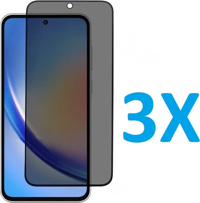 Screenprotector Glas - Privacy Tempered Glass Screen Protector Anti-Spy Geschikt voor: Samsung Galaxy A55 - 3x