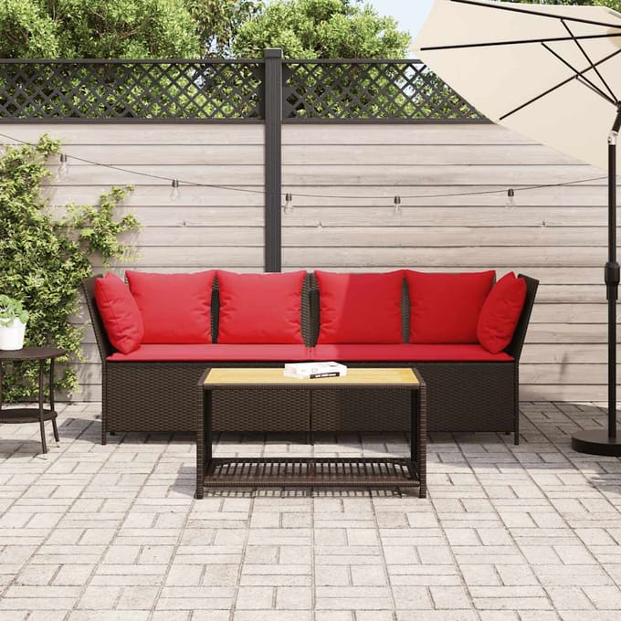 vidaXL - Tuinbank - met - kussens - poly - rattan - bruin