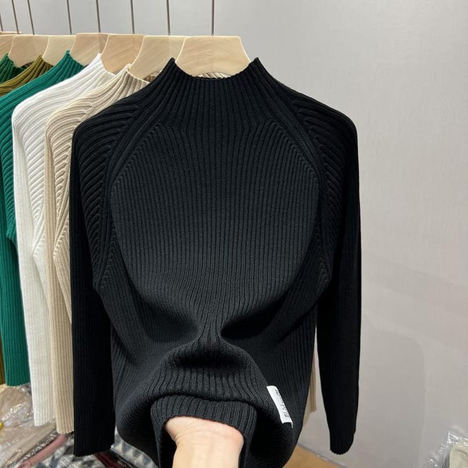 Basis trui met halve hoge kraag voor dames, winter, losvallend, gebreide top voor binnen 4XL abrikoos